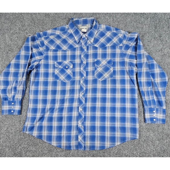 Wrangler Wrancher Shirts‎ XXL Western Plaid Long Sleeve Pearl Snap Shirt - Picture 2 of 7